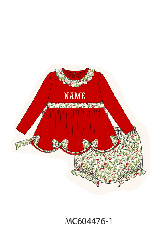 PO88 Red christmas bows monogram embroidery ruffle collection - closing 4/27 - eta late September