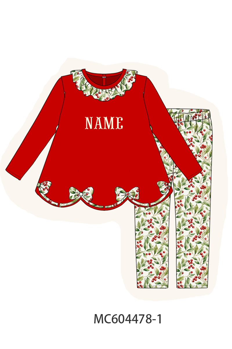 PO88 Red christmas bows monogram embroidery ruffle collection - closing 4/27 - eta late September