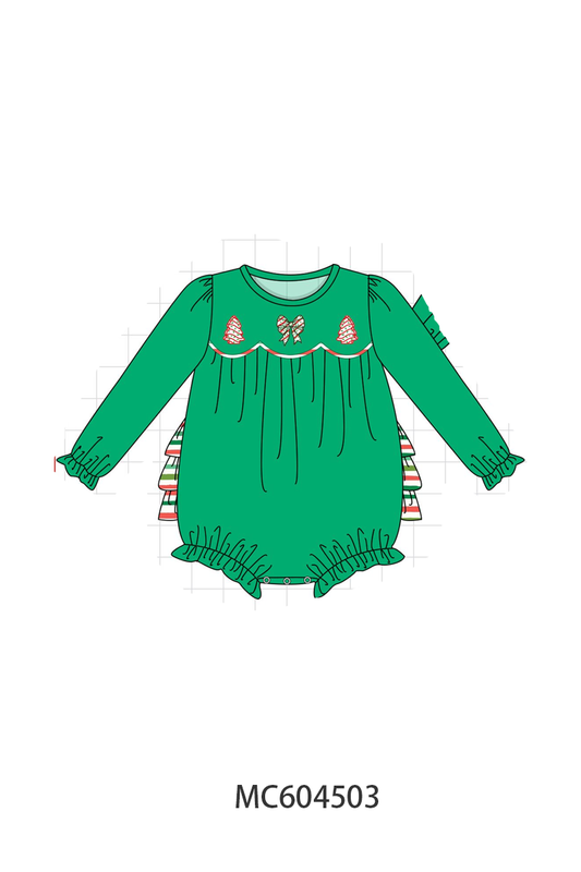 PO88 Green christmas tree bow applique stripe collection - closing 4/27 - eta late September