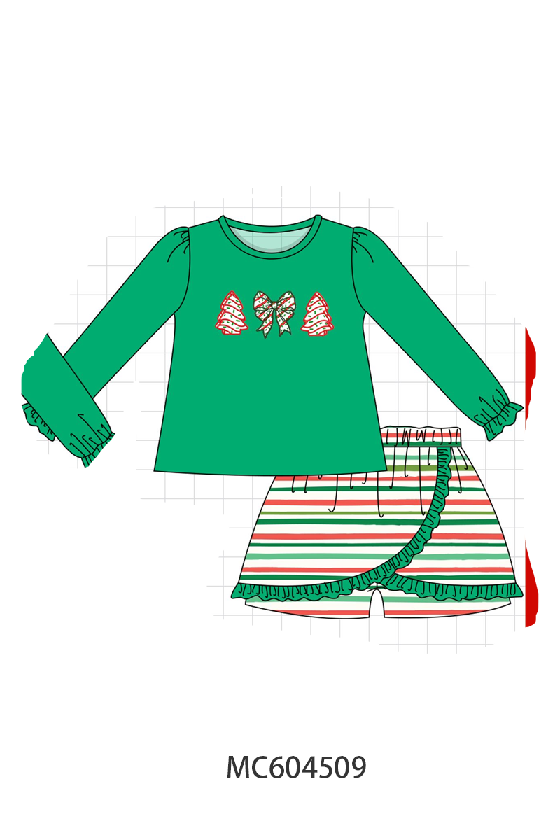 PO88 Green christmas tree bow applique stripe collection - closing 4/27 - eta late September