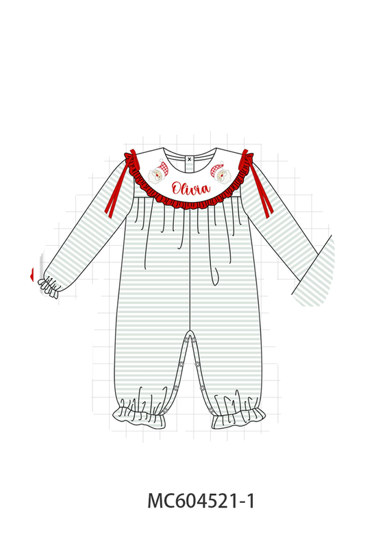 PO88 Sage santa monogram embroidery stripe collection - closing 4/27 - eta late September