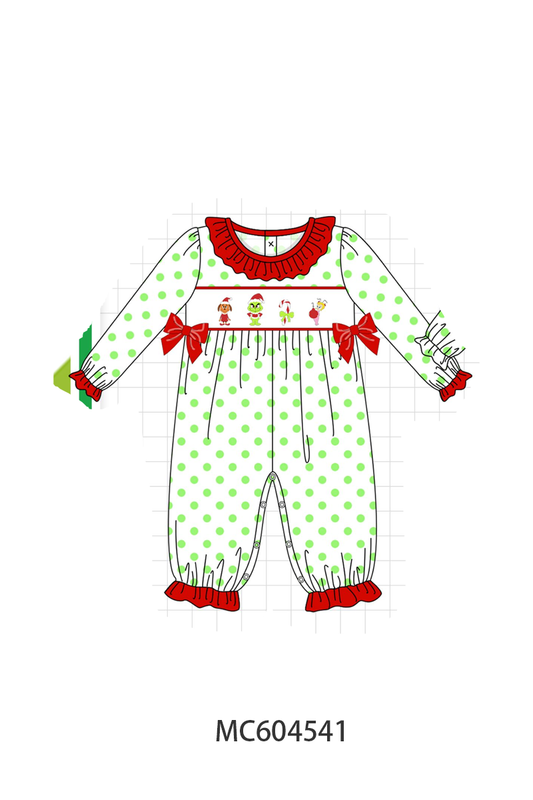 PO88 Green dot grinch embroidery ruffle collection - closing 4/27 - eta late September