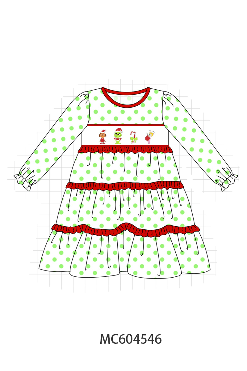 PO88 Green dot grinch embroidery ruffle collection - closing 4/27 - eta late September