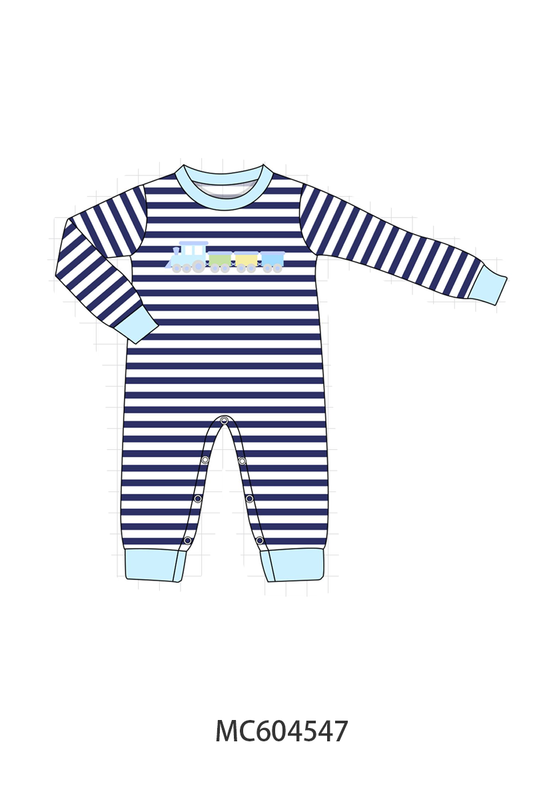 PO88 Blue stripe train embroidery collection - closing 4/27 - eta late September