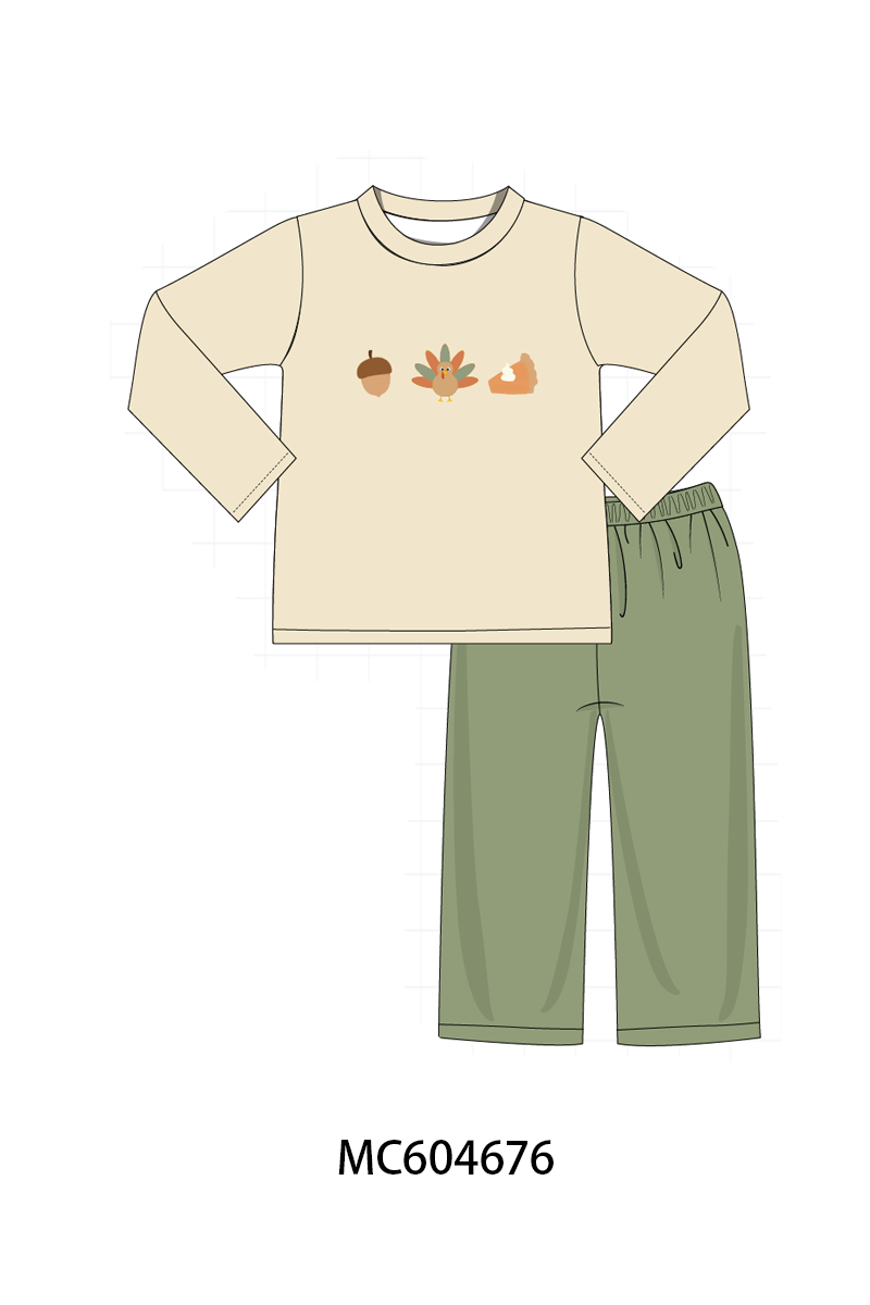 PO88 Green pumpkin turkey embroidery smocked collection - closing 4/27 - eta late September