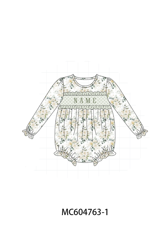 PO88 Sage floral monogram embroidery smocked ruffle collection - closing 4/27 - eta late September