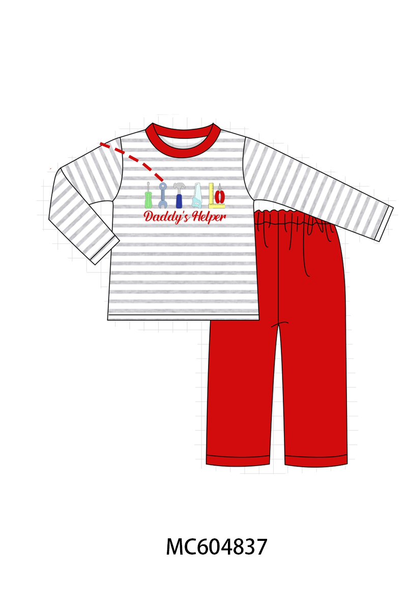 PO90 Red tools daddy's helper embroidery stripe collection - closing 5/11 - ETA early October
