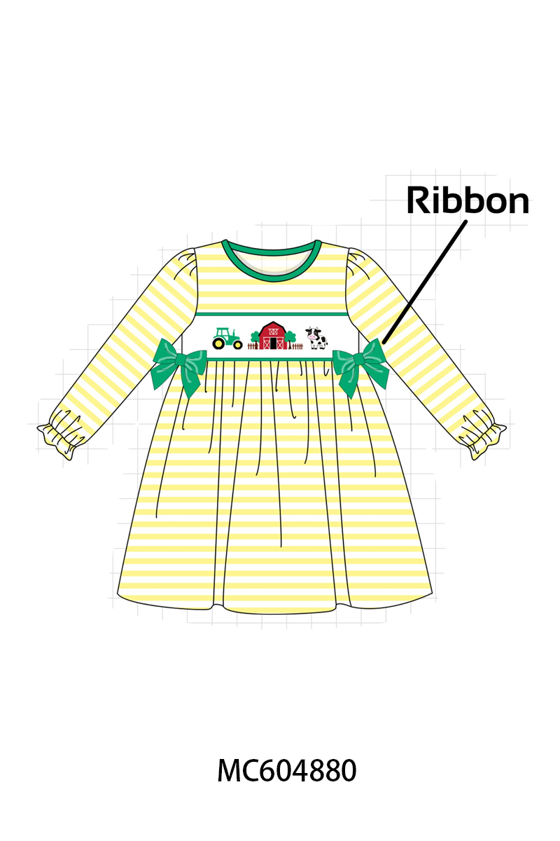 PO90 Green farm cow embroidery stripe collection - closing 5/11 - ETA early October