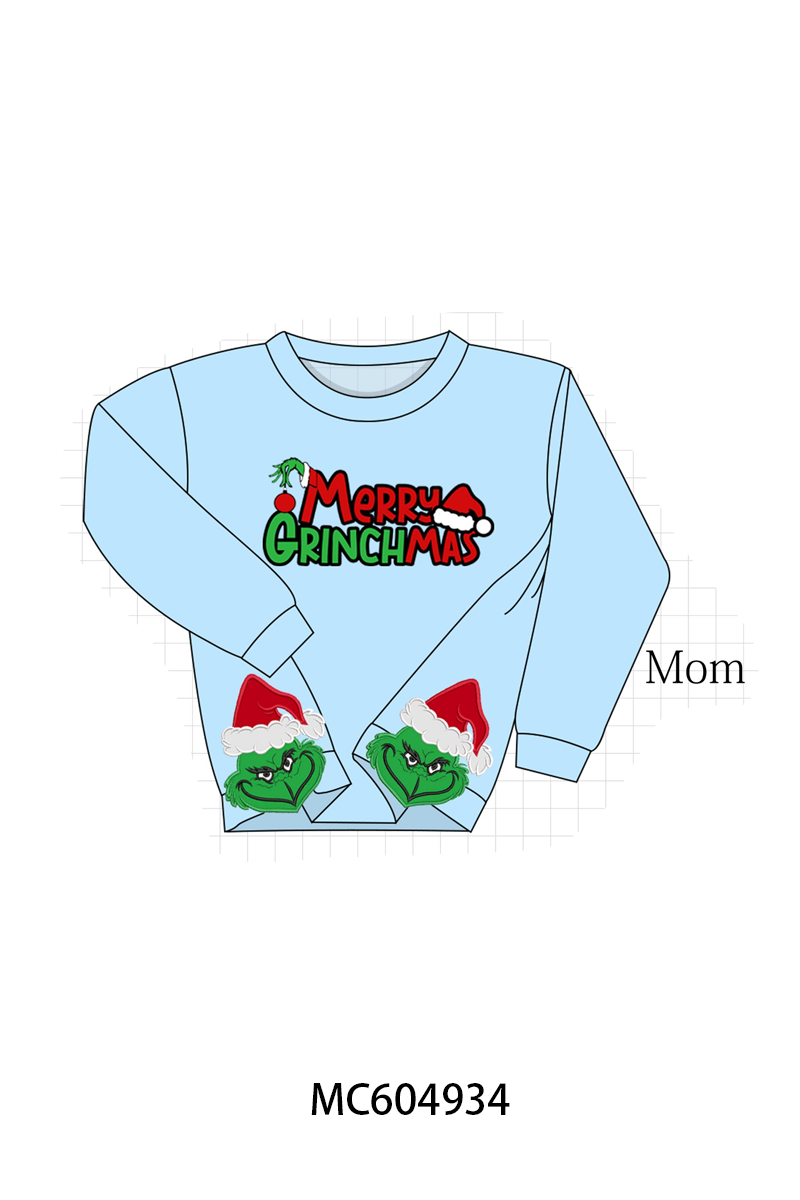 PO90 Pink&blue merry christmas grinch applique mom&me sweatshirt collection - closing 5/11 - ETA early October
