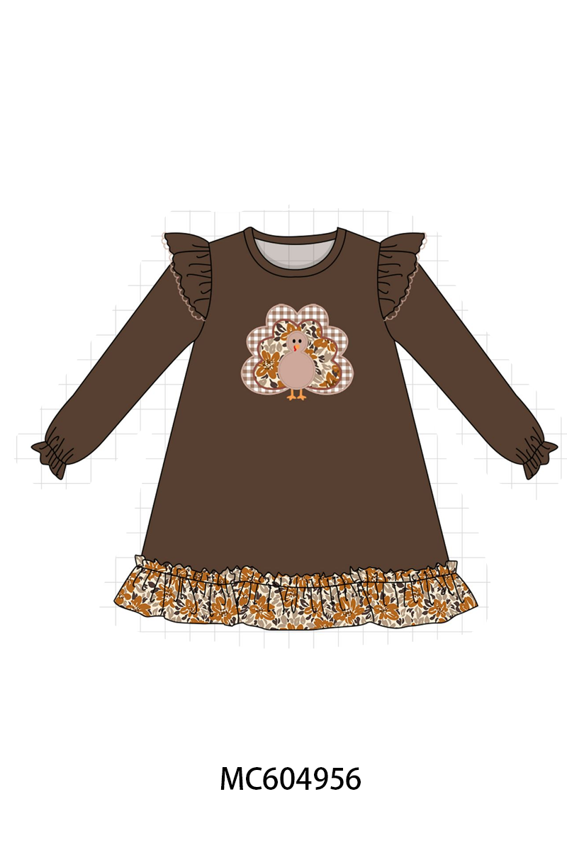 PO90 Brown thanksgiving turkey applique floral ruffle collection - closing 5/11 - ETA early October