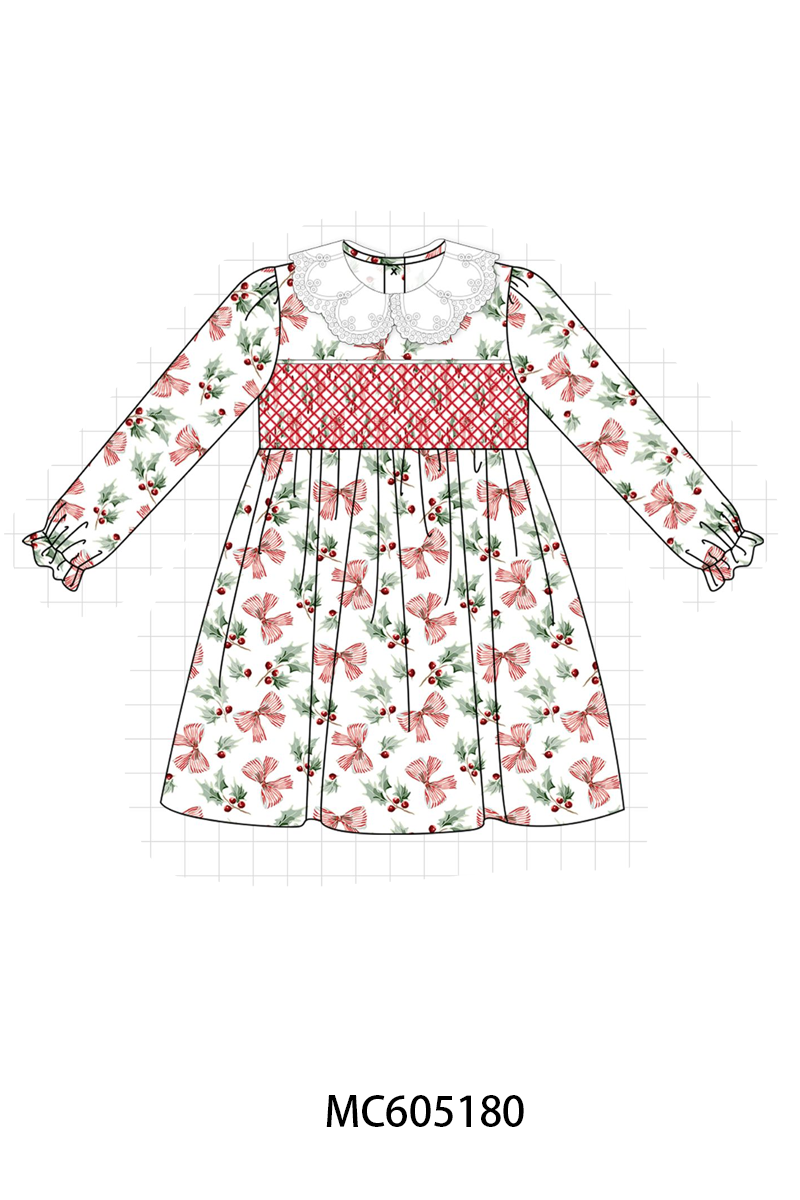 PO92 Red christmas holly bow smocked collection - closing 5/25 - ETA late October