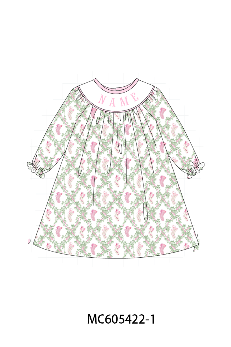 PO93 Pink holiday floral socks monogram embroidery collection - closing 6/8 - ETA November