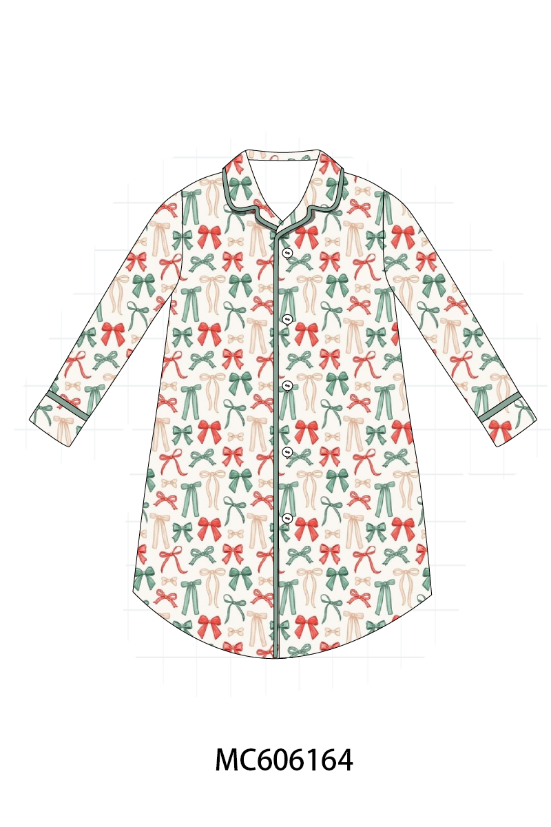 PO95 Green holiday bow print ruffle collection