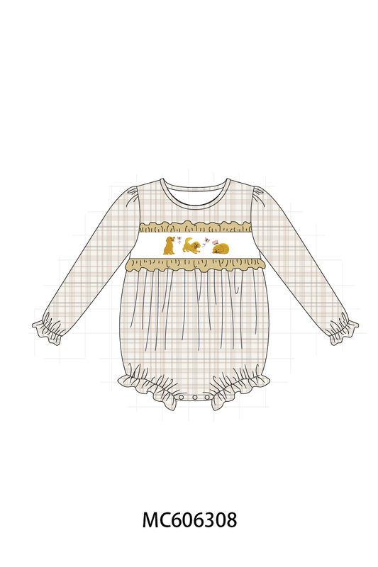 PO95 Brown puppy embroidery plaid collection - closing 6/22 - ETA late November