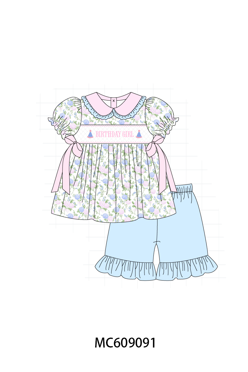 PO104 Pink&blue birthday girl smocked floral collection - closing 9/14 - ETA February