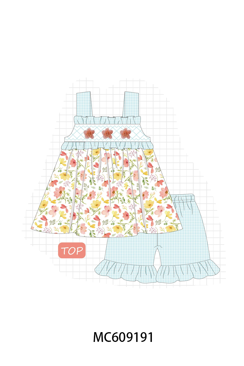 PO104 Blue floral 3D organza smocked gingham collection - closing 9/14 - ETA February