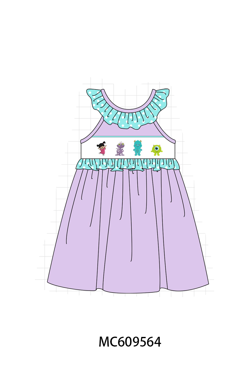 PO104 Purple monster embroidery ruffle dot collection - closing 9/14 - ETA February
