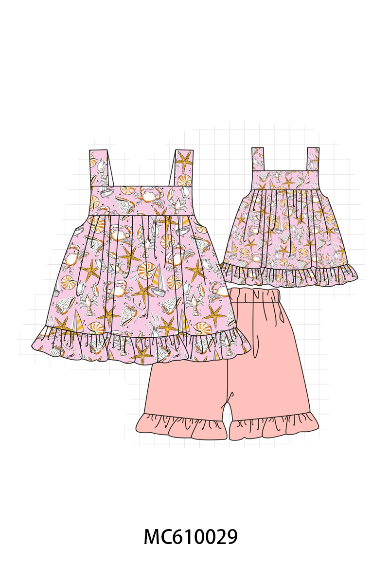 PO108 Pink summer beach print ruffle collection - closing 10/26 - ETA march