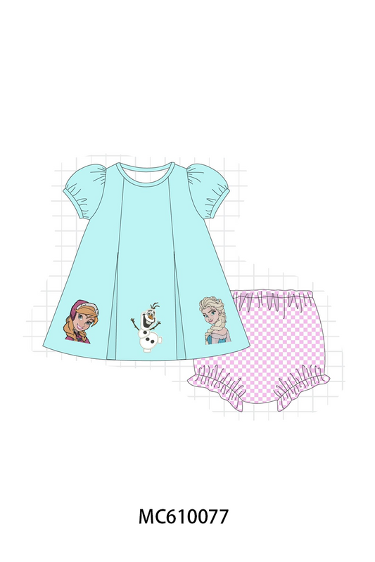 PO108 Blue Elsa&Anna embroidery checkered collection - closing 10/26 - ETA march