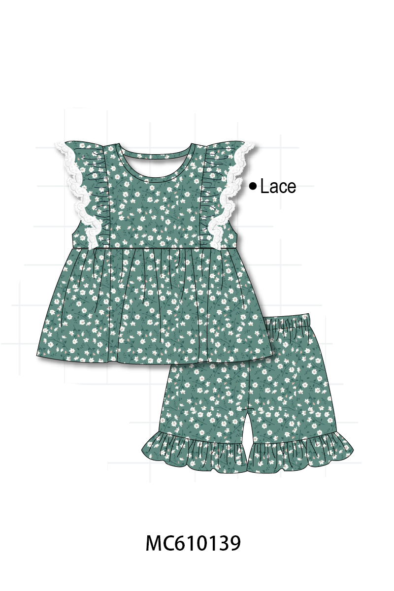PO108 Greem floral lace ruffle collection - closing 10/26 - ETA march