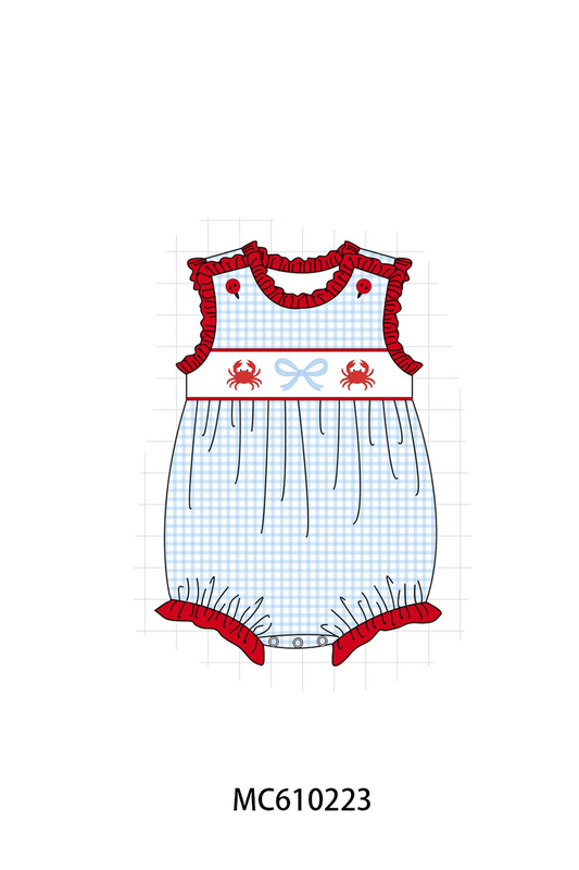 PO108 Blue crab bow embroidery grid ruffle collection - closing 10/26 - ETA march