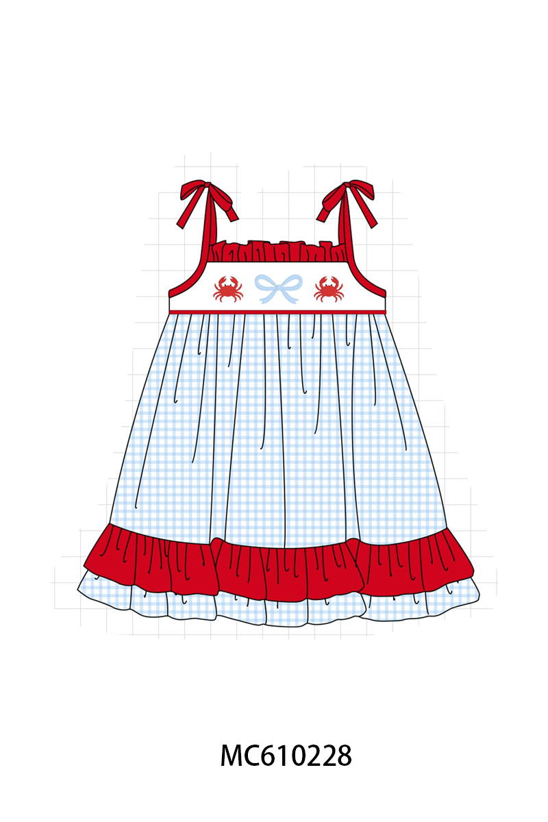PO108 Blue crab bow embroidery grid ruffle collection - closing 10/26 - ETA march