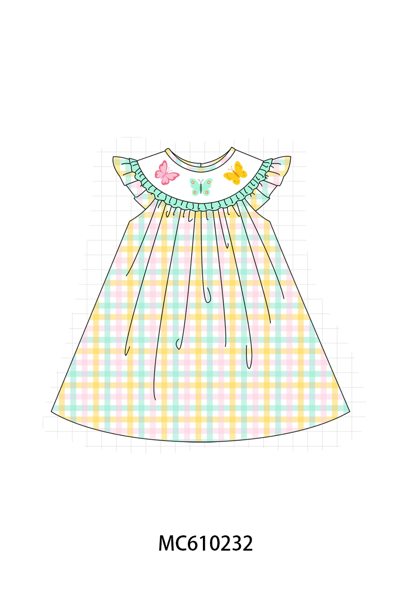 PO108 Green butterfly embroidery gingham ruffle collection - closing 10/26 - ETA march