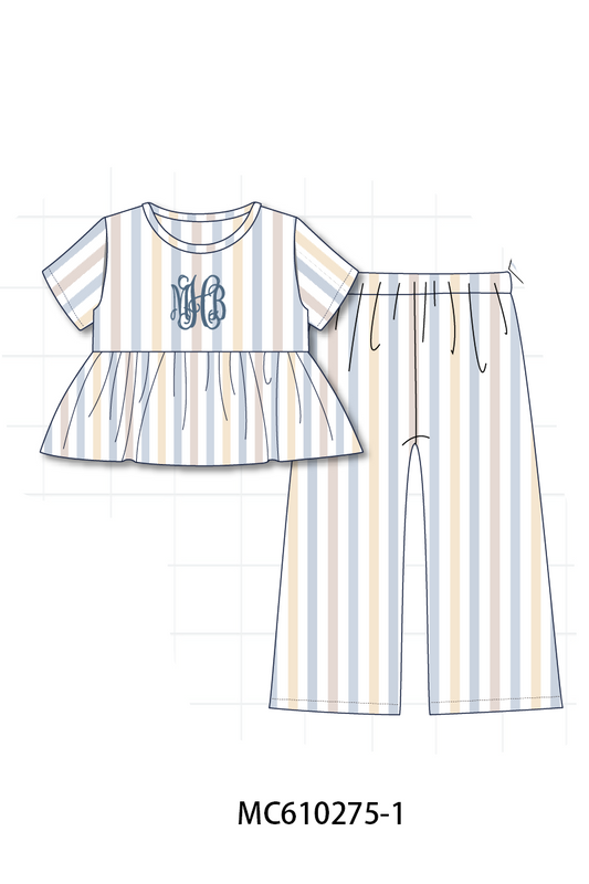 PO108 Blue stripe monogram embroidery ruffle collection 2 - closing 10/26 - ETA march