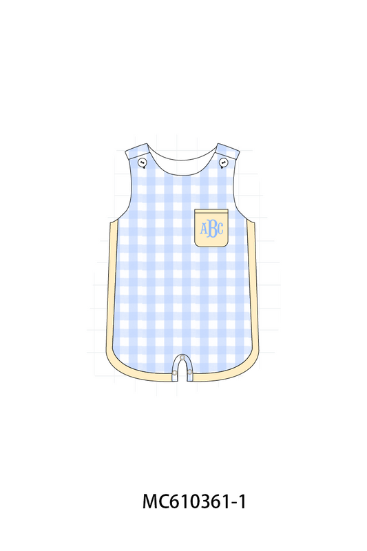PO108 Blue monogram embroidery gingham boy collection - closing 10/26 - ETA march