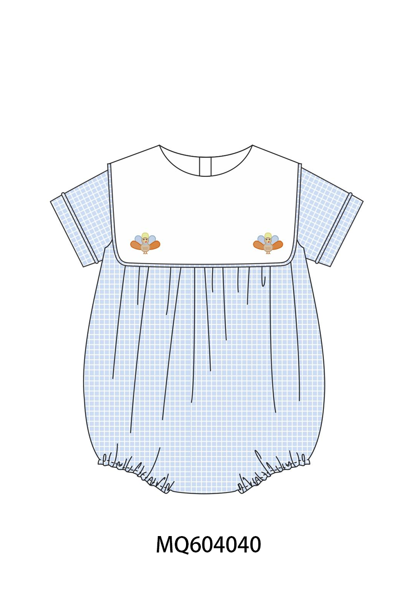 Blue turkey embroidery checkered bubble