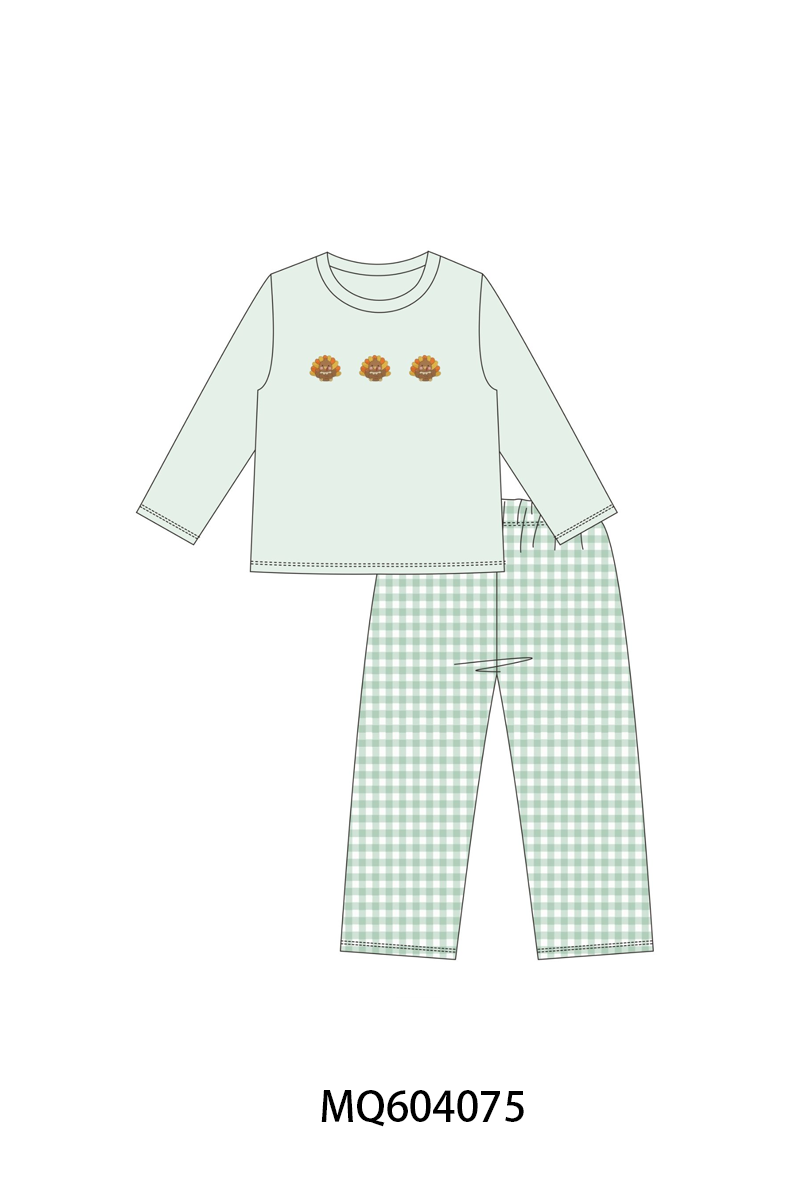 PO87 Beige&green thanksgiving turkey embroidery gingham collection - closing 4/20 - ETA early October