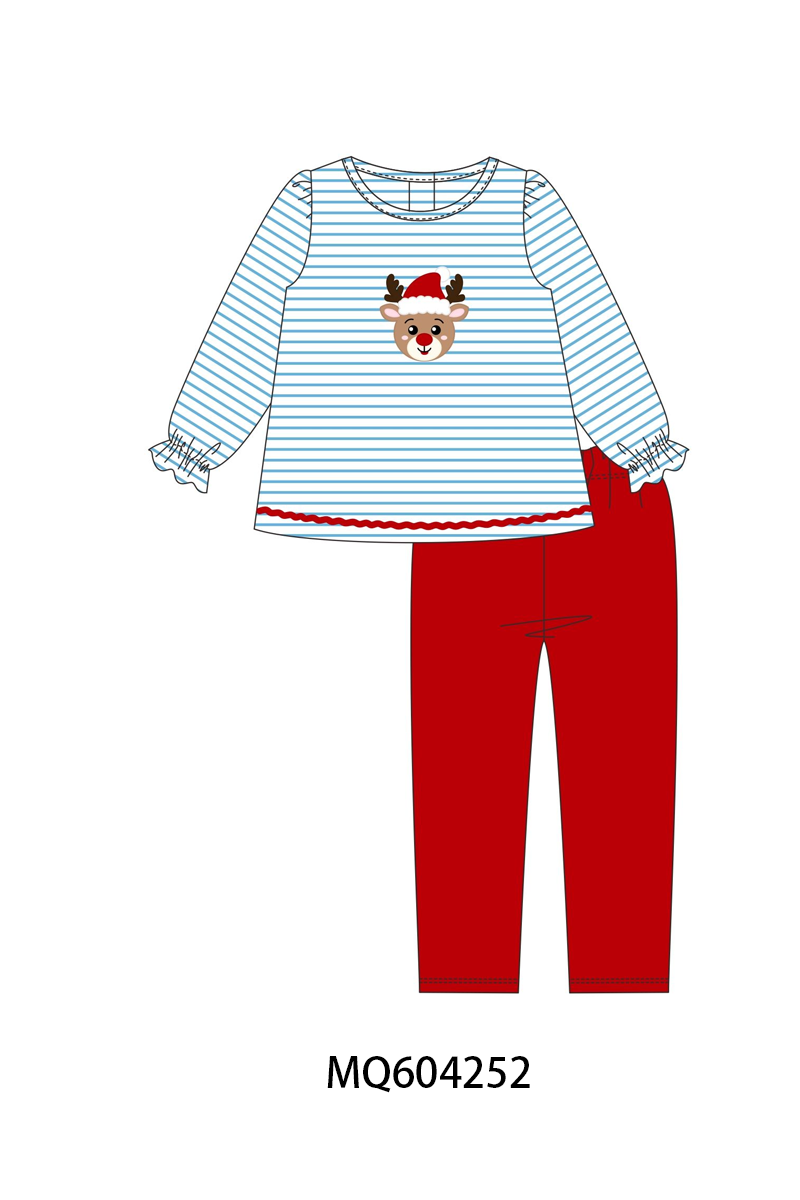 PO89 Blue christmas reindeer applique stripe collection - closing 5/4 - ETA late october