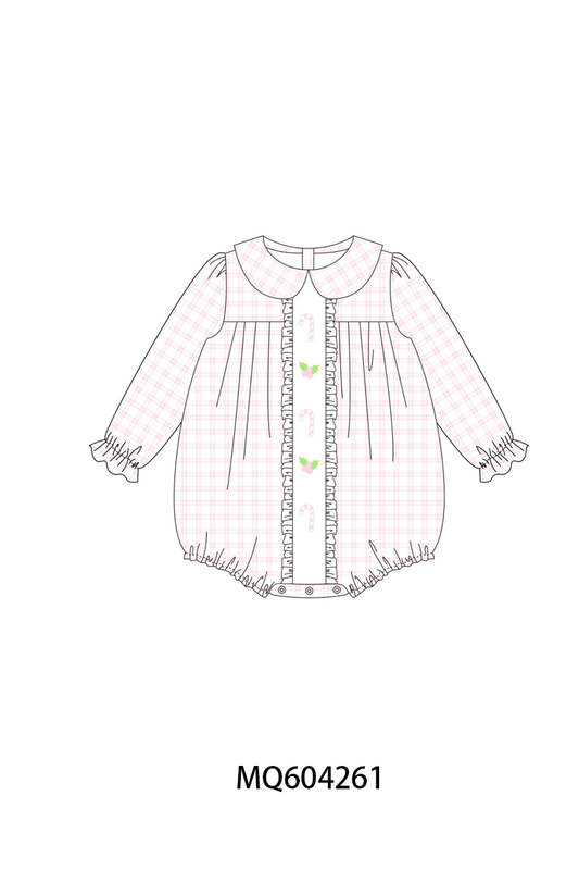 PO89 Pink christmas candy cane holly embroidery plaid ruffle collection - closing 5/4 - ETA late october