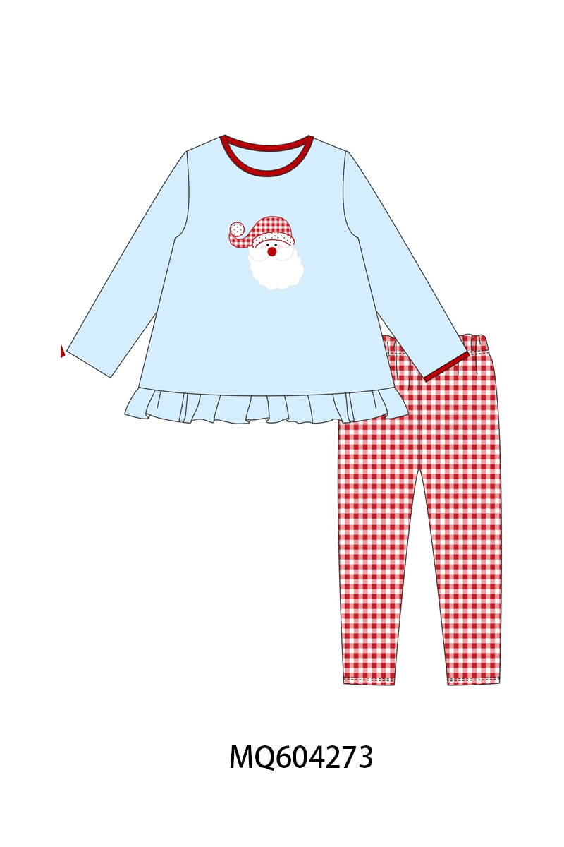 PO89 Blue christmas santa claus applique gingham collection - closing 5/4 - ETA late october