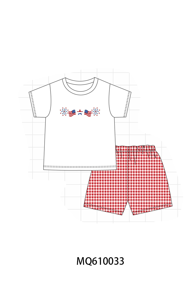 PO109 White Patriotic flage bow embroidery ruffle collection -closing 11/2- ETA May