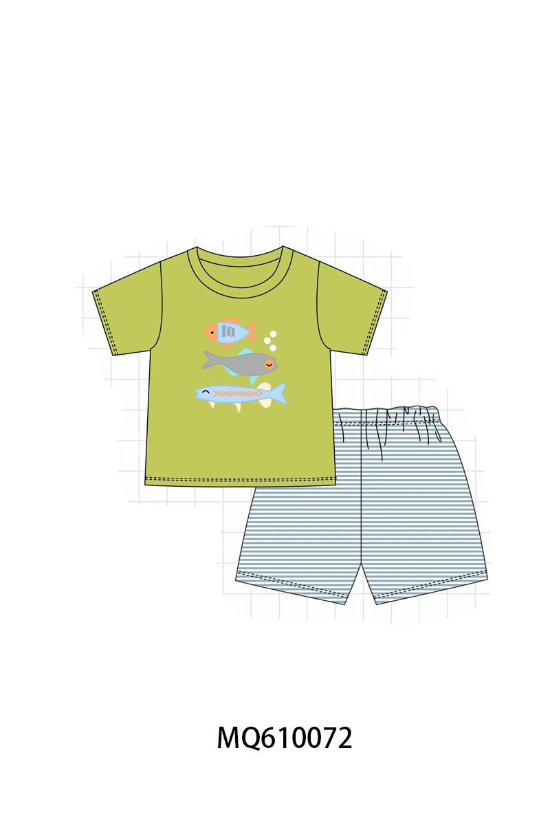 PO109 Olive fish applique stripe collection -closing 11/2- ETA May