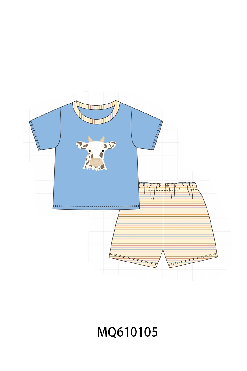 PO109 Blue cow applique stripe collection -closing 11/2- ETA May