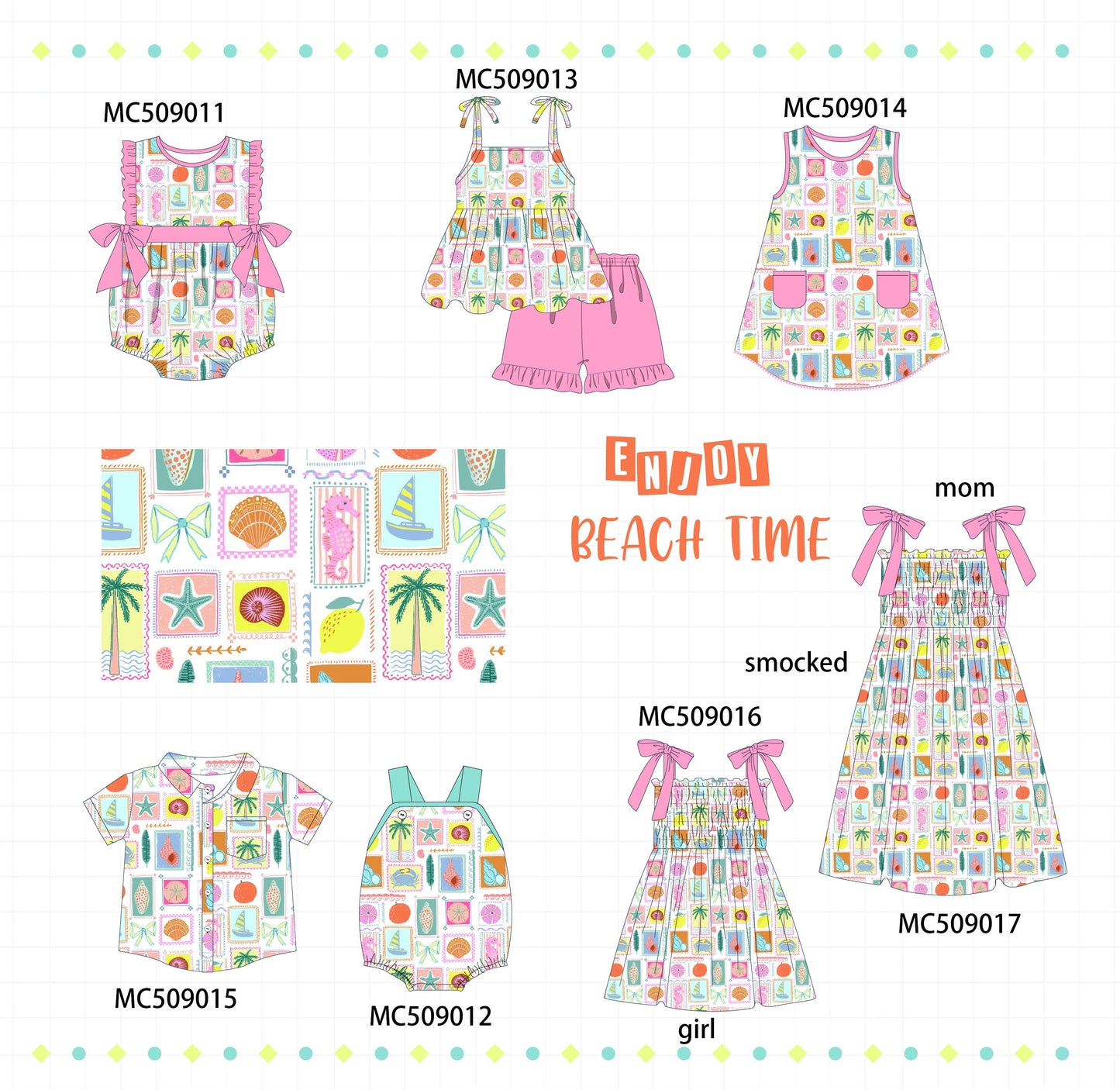 PO65 Pink enjoy beach print collection - closing 9/15- ETA late January