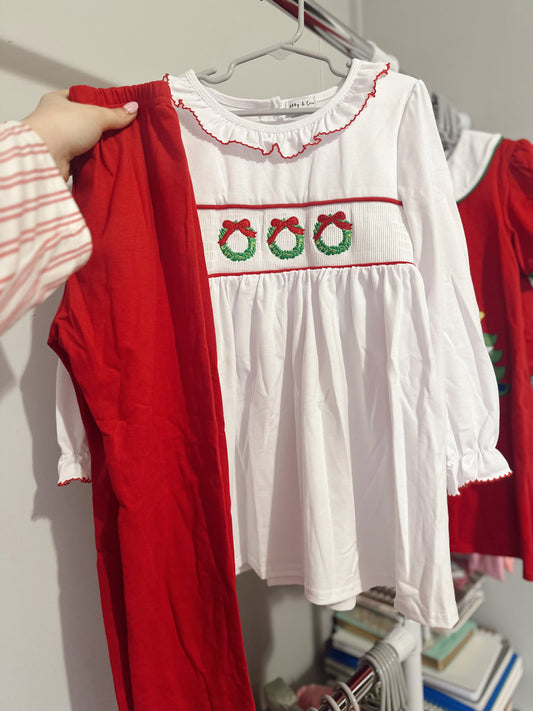 Girls machine smocked wreath set