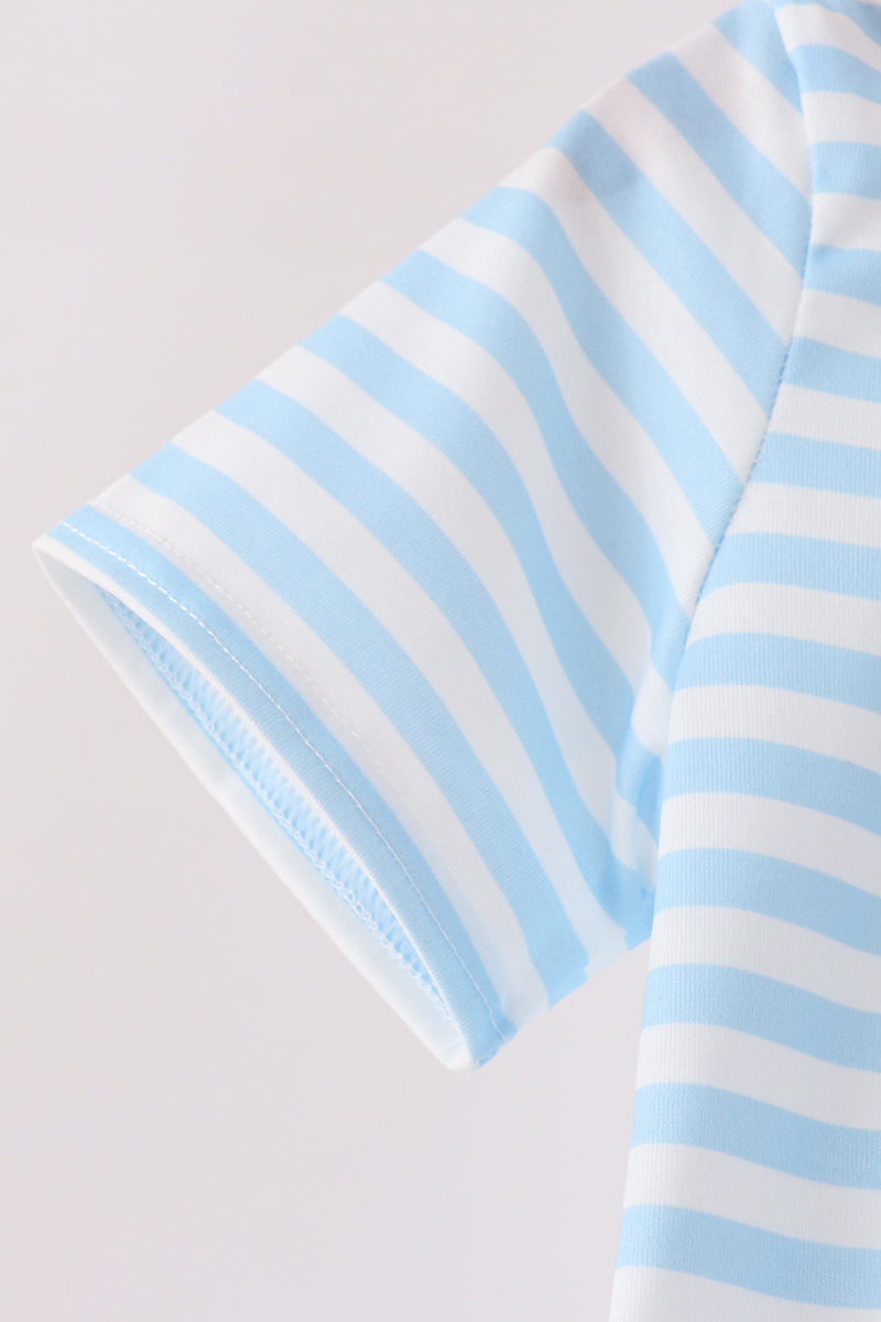 Blue Ghost Embroidery Stripe Top