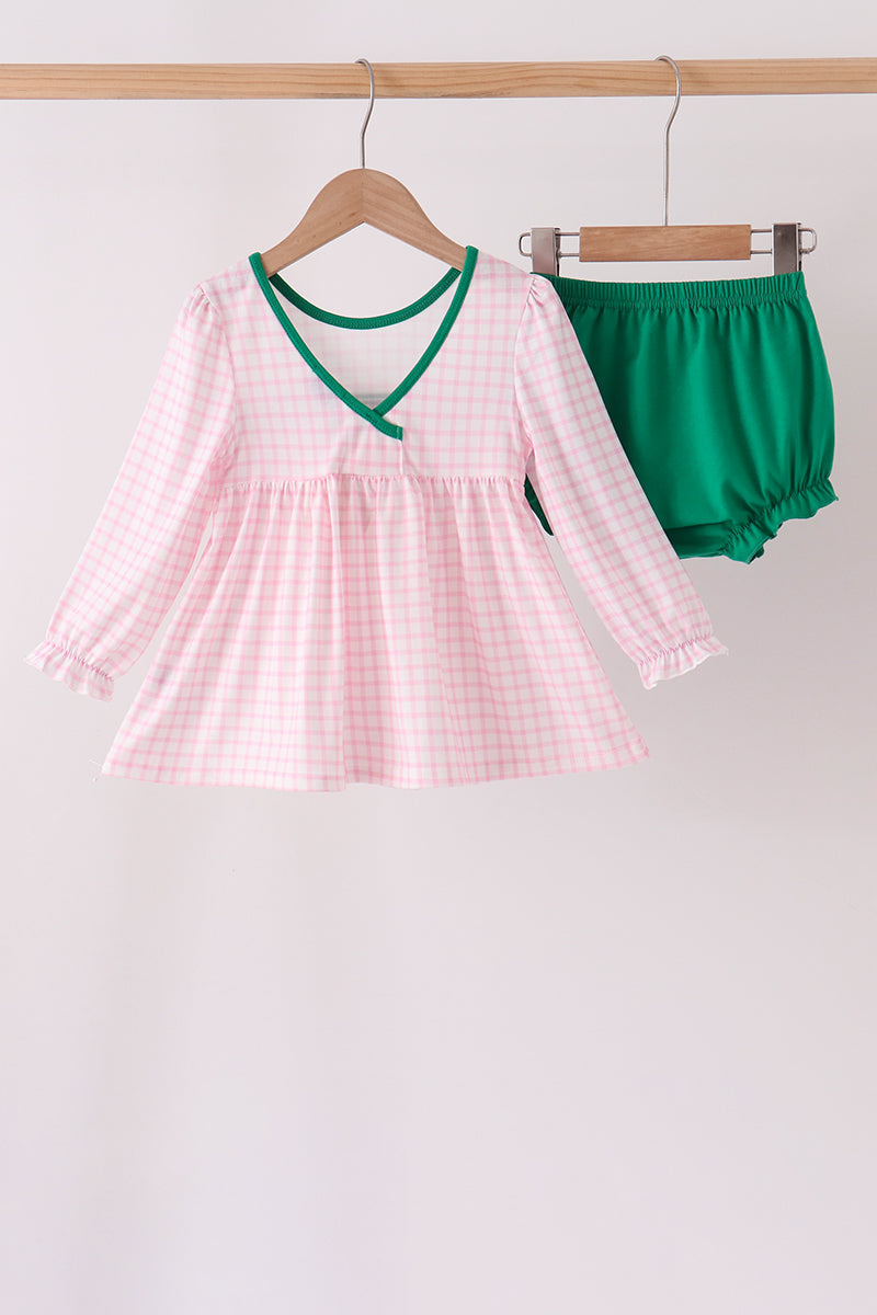 Pink Plaid Gingerbread Embroidery Bloomer Set