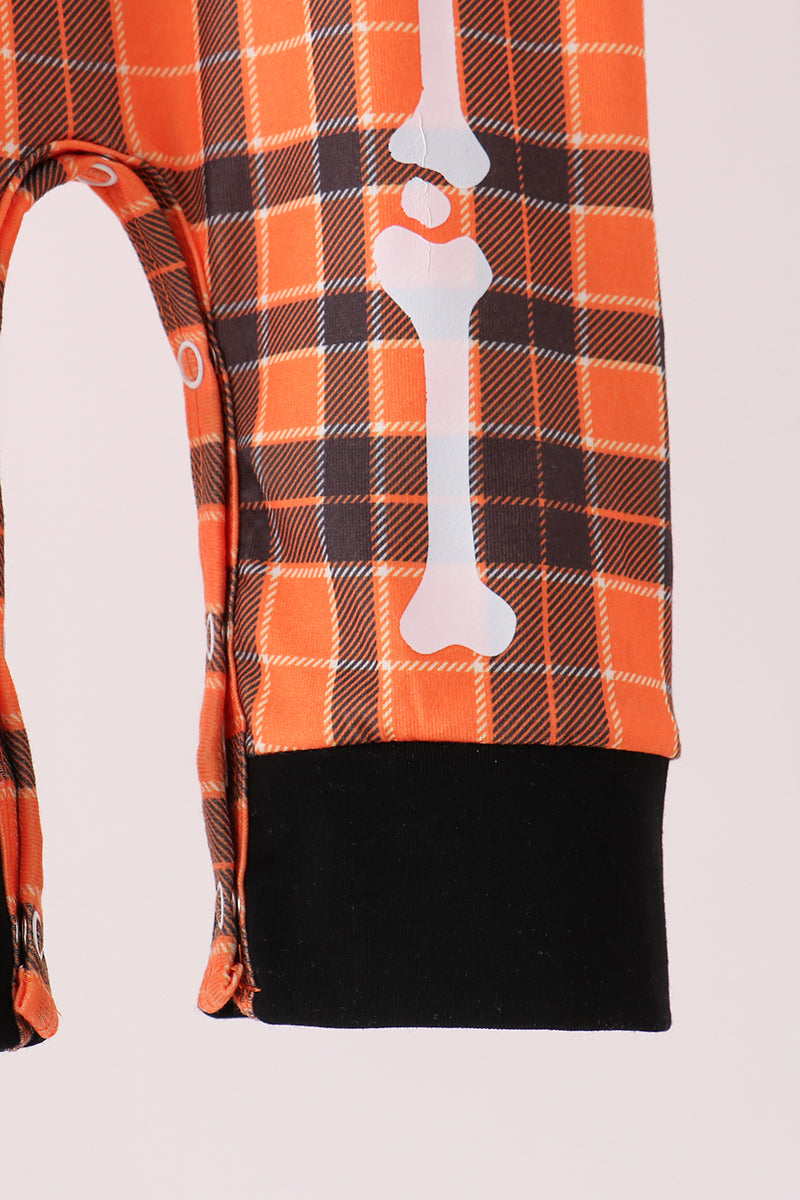 Orange skeleton plaid romper