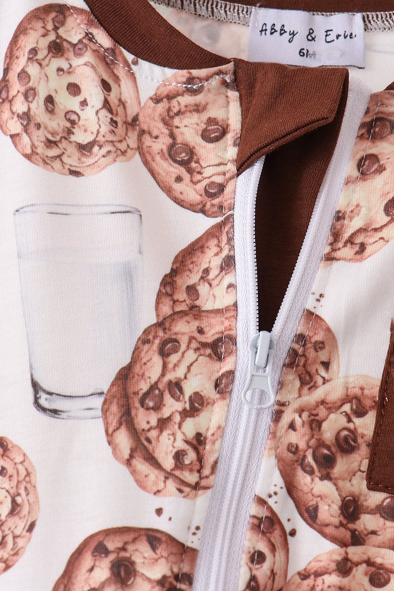 Brown Milk Cookie Print Romper