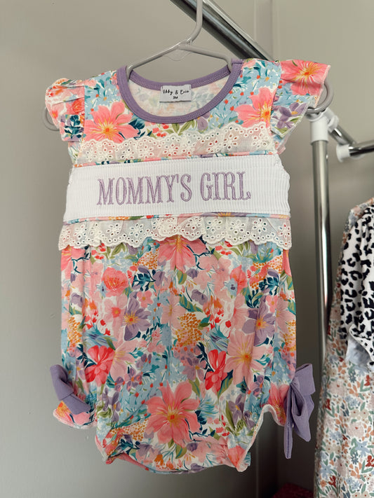 mommy's girl machine smocked floral bubble