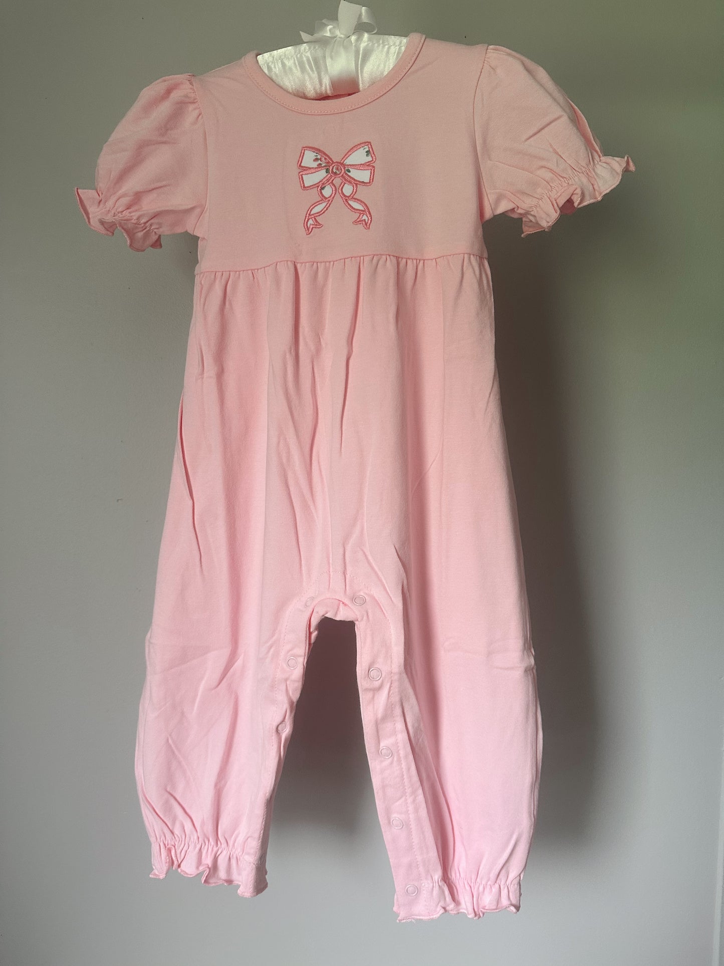 girls pink bow appliqué romper