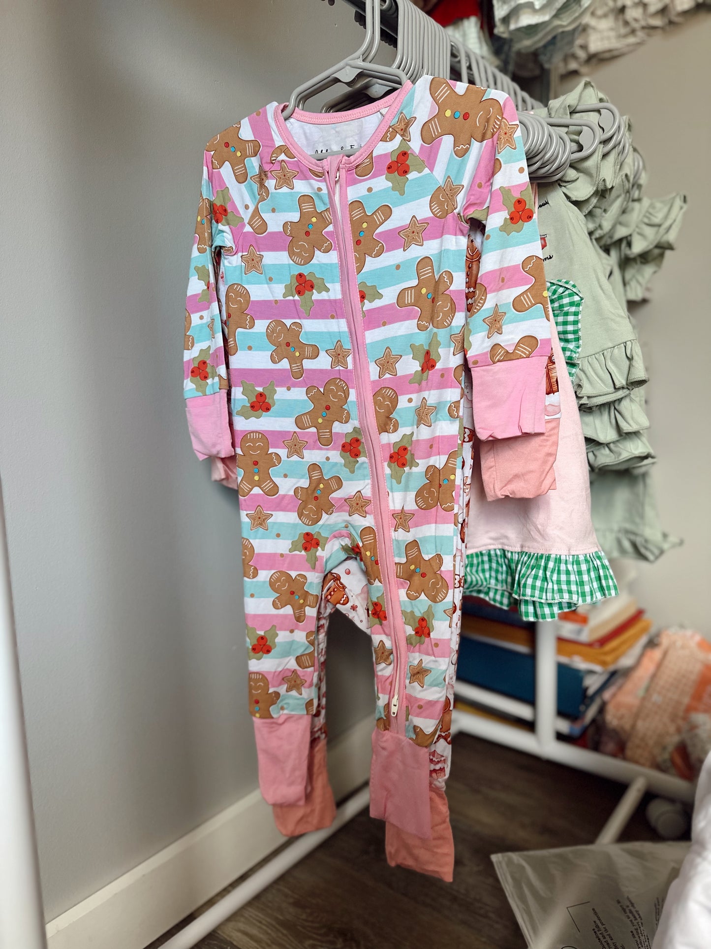 18M Girls pink striped gingerbread bamboo sleeper