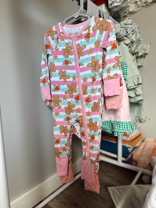 18M Girls pink striped gingerbread bamboo sleeper
