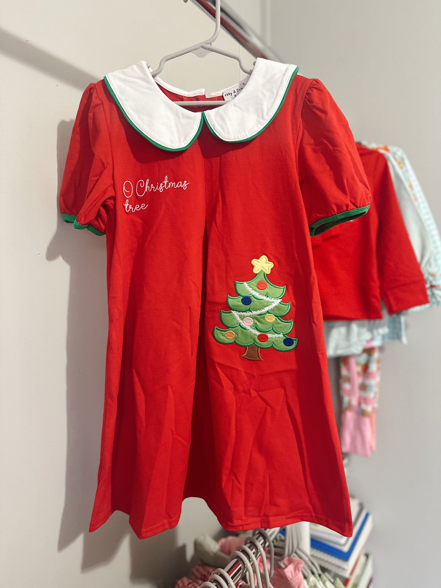 6T Girls oh Christmas tree embroidery dress