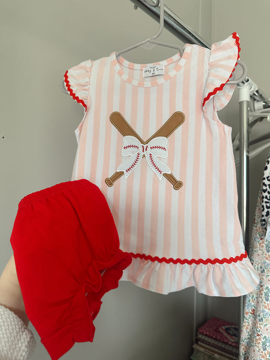 12M girls baseball bow diaper set