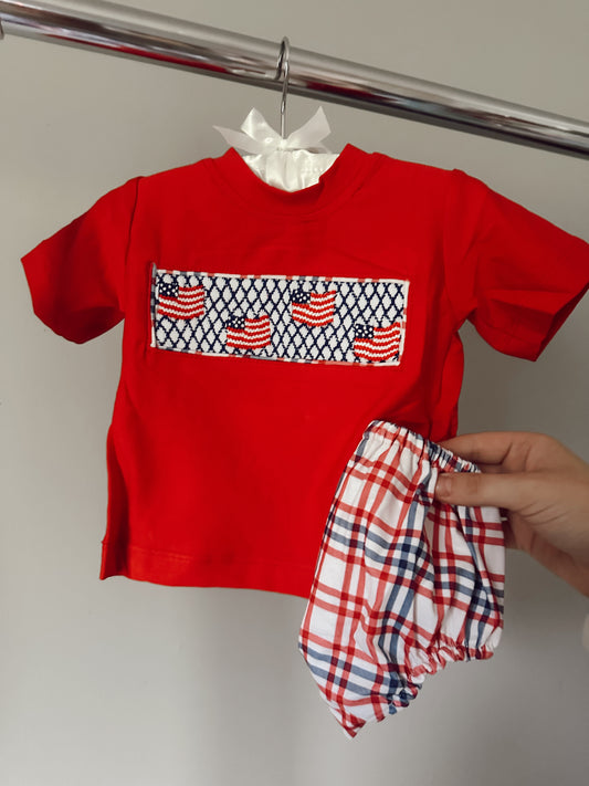 Boys handsmocked patriotic diaper set